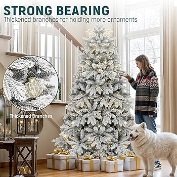 Amazon.com: YITAHOME Prelit Snow Flocked Christmas Tree 7.5